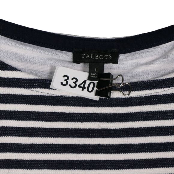 Talbots Knit Top Womens Large Blue White Stripe Nautical Tie Long Sleeves - Picture 5 of 10